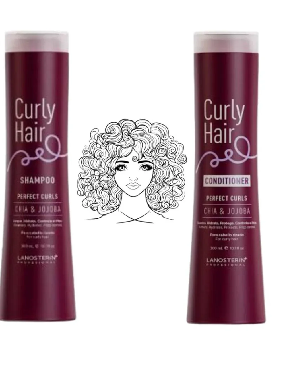 Lanosterín Professional Curly Hair Set: Shampoo + Conditioner (Chia & Jojoba)